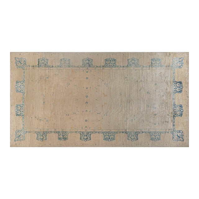 Vintage Indigo Blue, Beige Indian Handmade Wool Carpet For Sale