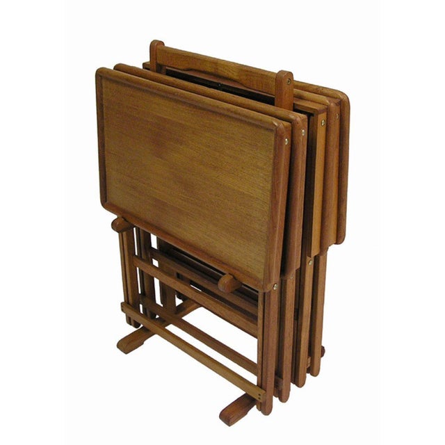 Teak Tv Folding Tray Tables With Rack Set of 5 Chairish
