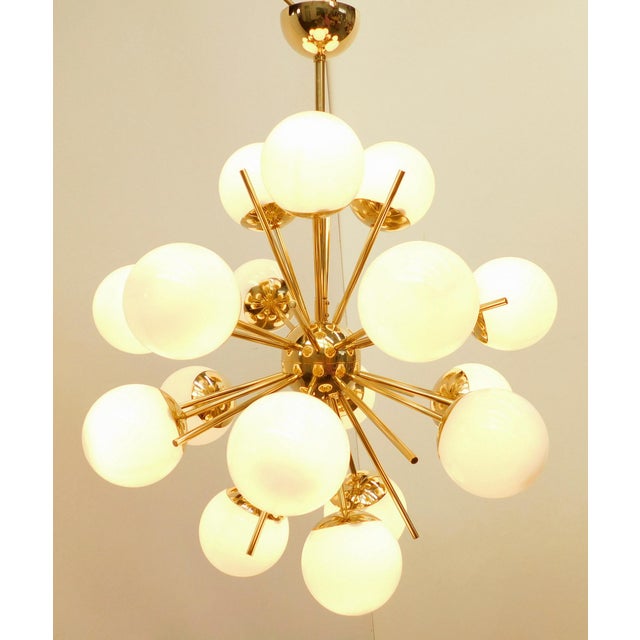 Italian 21st Century Diciotto Polished Brass Glossy White Murano Sputnik Chandelier by Fabio LTD For Sale - Image 3 of 4