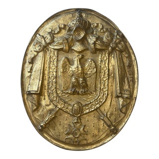 Antique French Gilt Tin Notary Plaque With Imperial Arms , C.1852-1870 For Sale