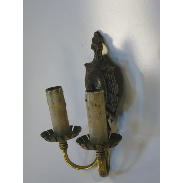 1920s Wall Sconce Electric old Elegant Bronze Empire Style Embossed Pattern For Sale - Image 6 of 10