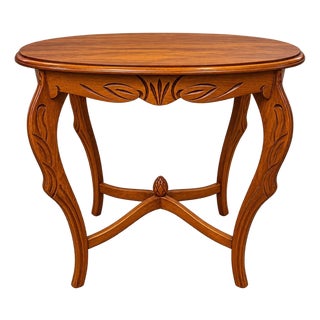 Vintage Carved Wood Oval Side Table / Accent Table For Sale