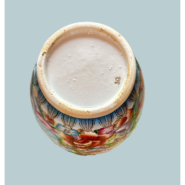Hand‑Painted Famille Rose Floral Vase With Green Key‑Fret Rim For Sale In New York - Image 6 of 6