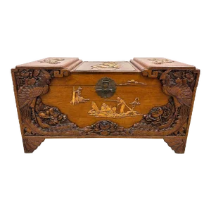 Early 20th Century Chinese Carved Camphor Wood Hope Chest