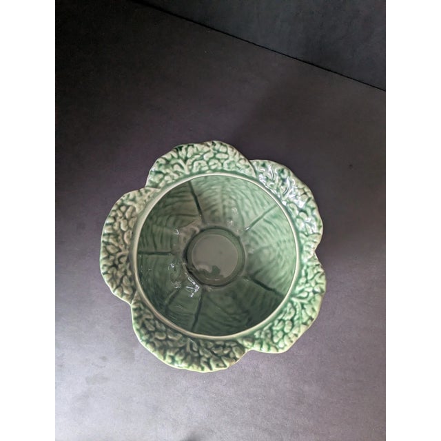Bordallo Pinheiro Vintage Bordallo Pinheiro Majolica Cabbage Leaf Large Tureen With Ladle For Sale - Image 4 of 5