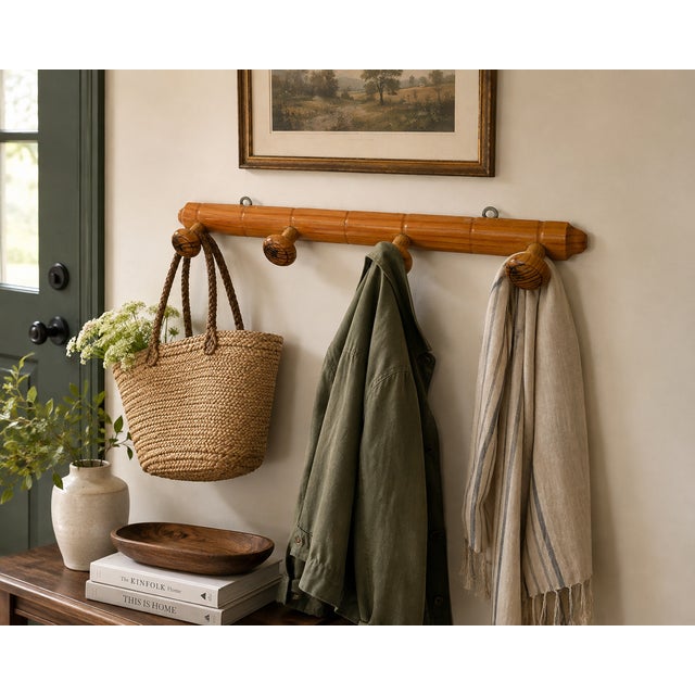 Vintage French Faux Bamboo Wooden 4 Peg Coat Hat Rack For Sale - Image 18 of 18
