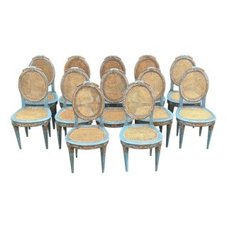 Louis XVI French Painted and Caned Dining Chairs, 1880s, Set of 12 For Sale
