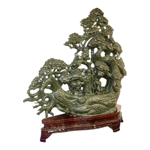 Chinese Carved Jade Sculpture With Shou Lao, Deer, and Dragon Base 36”