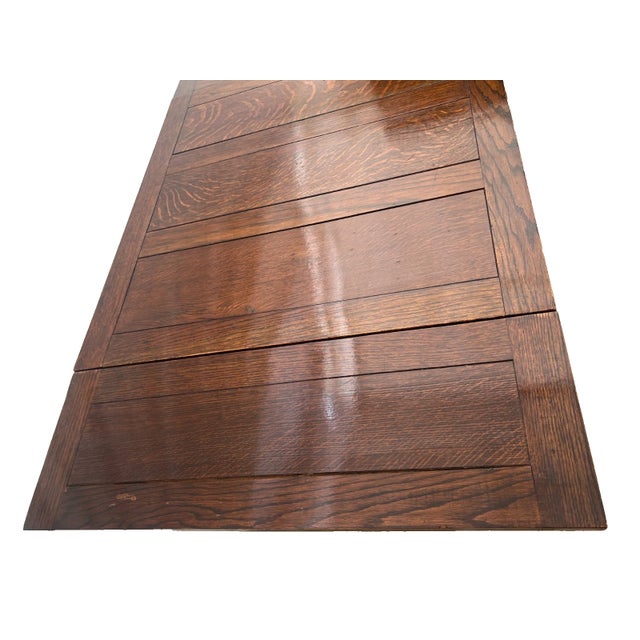 Brown Early 20th Century English Tudor Expansion Table Turned Baluster Legs Quarter Sawn Oak, X-Stretcher For Sale - Image 8 of 16