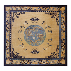 Special Dragons in the Center on Camel Background Color Antique Chinese Mongolian Rug