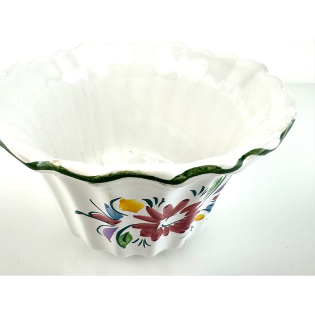 Vintage Italian Hand-Painted Scalloped Floral Pottery Planter For Sale - Image 9 of 12