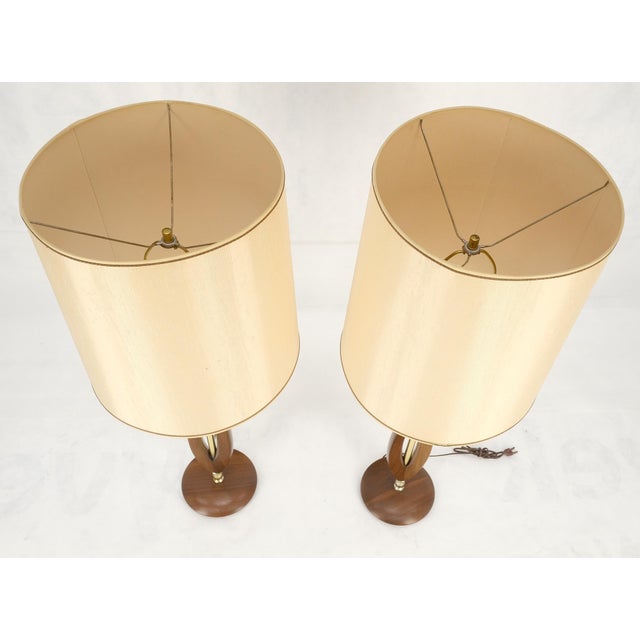 Pair of Mid Century Modern Oiled Walnut Turned Bases c1970s Table Lamps MINT For Sale - Image 11 of 11