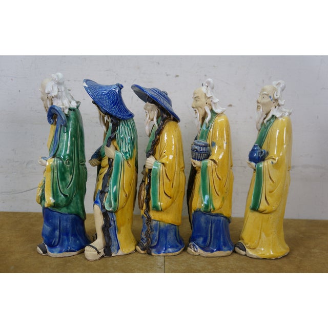 5 Chinese Shiwan Ceramic Polychrome Mudmen Figurines Statues 10" For Sale - Image 10 of 18
