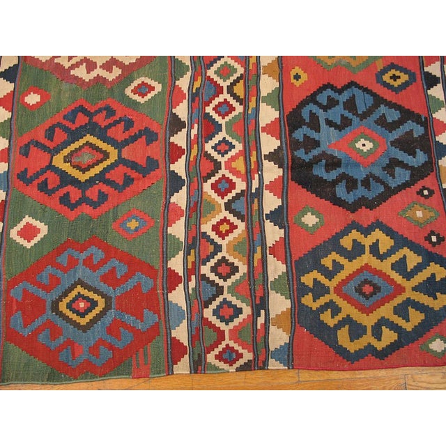 1870s Multicolor Diamond Tribal Antique Caucasian Kuba Kilim 6' X 11'4" Flatweave Wool Carpet For Sale - Image 4 of 5