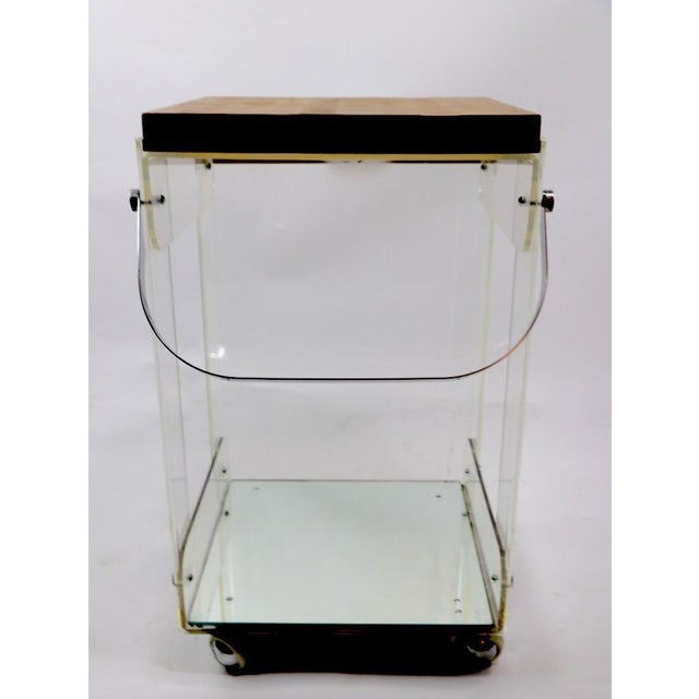 Lucite Chrome and Wood Serving Cart For Sale - Image 4 of 13