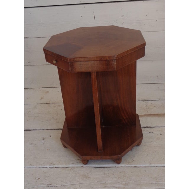 Art Deco Octagonal Reading Table with Two Shelves and Drawers, 1930s For Sale - Image 3 of 17