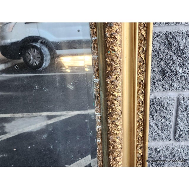 Late 19th Century Antique 19th Century Gilded Gesso & Wood Rectangular Mantel Mirror 51.5 X 30" For Sale - Image 5 of 11