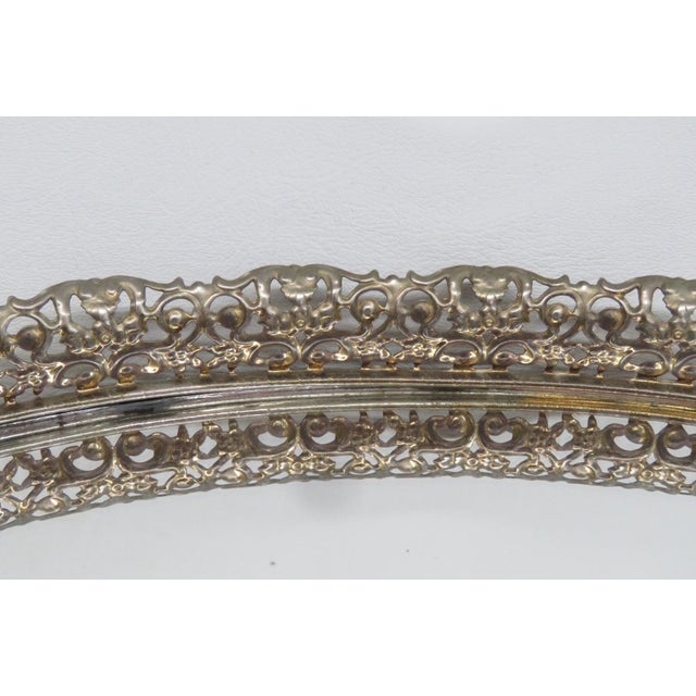 Oval Vanity Mirror Tray Filigree Gilded Raised Metal Frame Dresser Display 4524b For Sale - Image 11 of 14