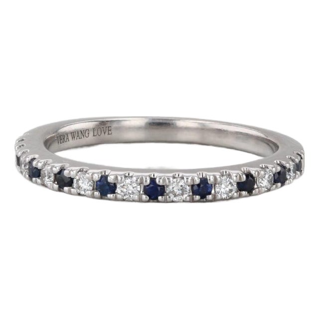 Vera Wang Love 0.29ctw Sapphire Diamond Band 14k Gold Stackable Wedding Ring, Size 6.5 For Sale