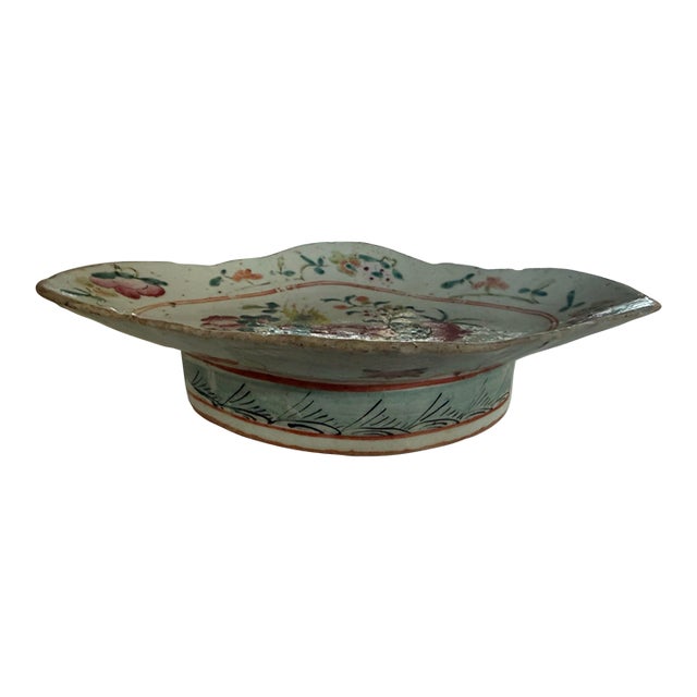 Charming Vintage Handpainted Ceramic Chinese Footed Tray For Sale