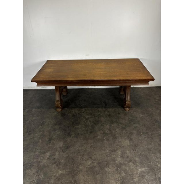 Renaissance Style Oak Dining Table with Lyre-Shaped Legs For Sale - Image 3 of 8