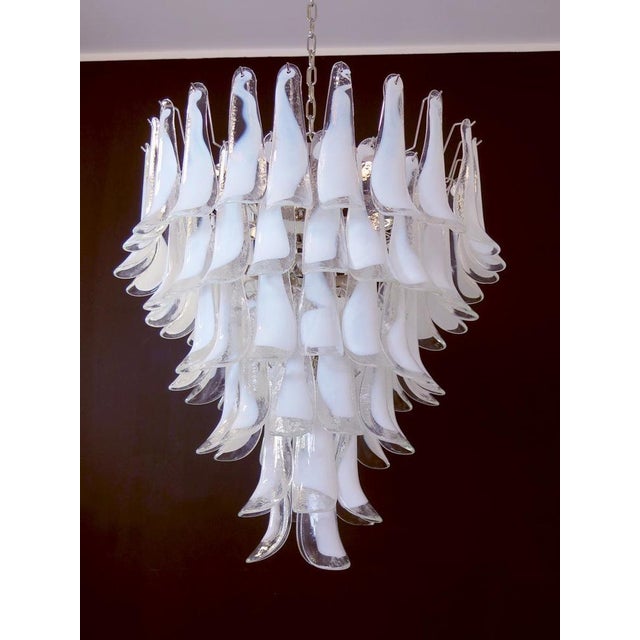 Glass 75 White Petal Chandeliers, Murano, 1990s, Set of 2 For Sale - Image 9 of 18