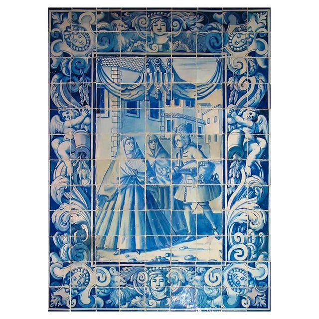 18th Century Portuguese Azulejos Tiles Panel with Cityside Decor For Sale
