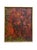 Vintage abstract expressionist portrait on canvas, featuring a stylized human face emerging from layers of intense red,...