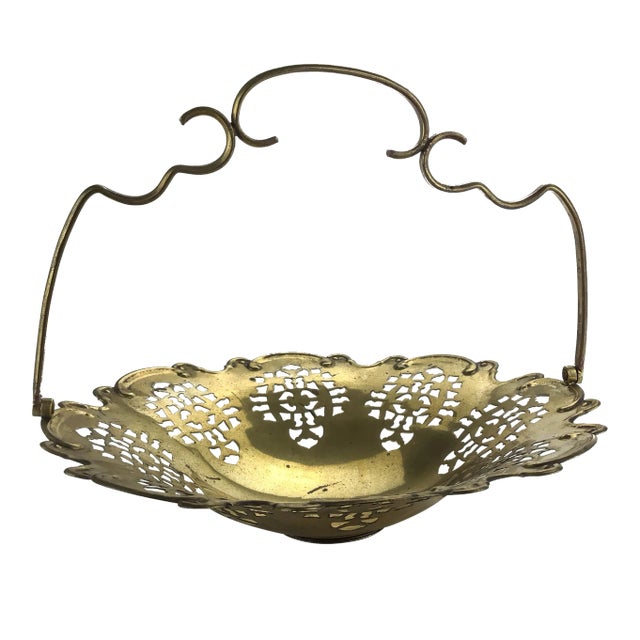 Vintage Solid Brass French Fruit Basket For Sale