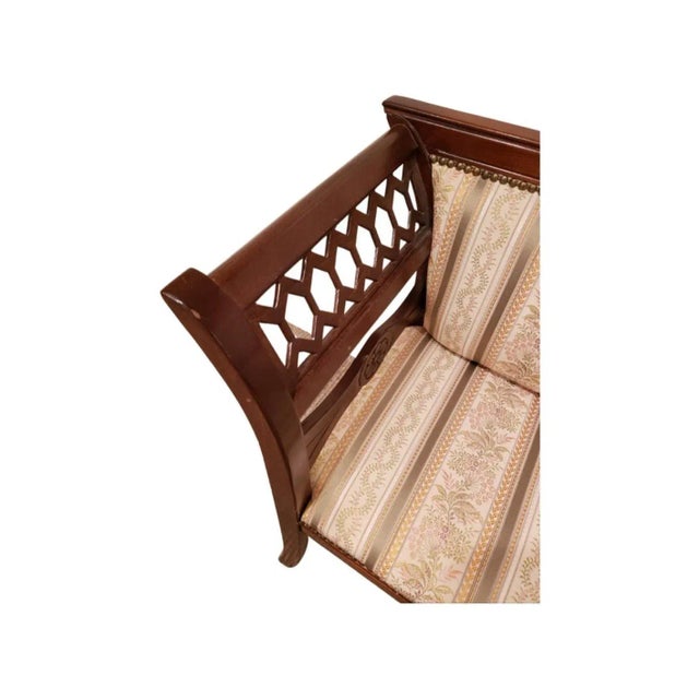 Nice vintage Chippendale Mahogany Upholstered Settee. Very good and clean condition upholstery. Circa 1980s Measures 41...