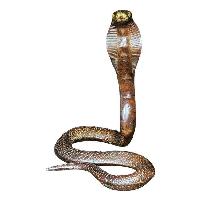 Vintage Solid Copper & Gilt Brass Cobra Snake Sculpture For Sale