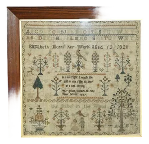 Antique King George IV Needlework Tapestry Sampler in Hardwood Frame, 1828