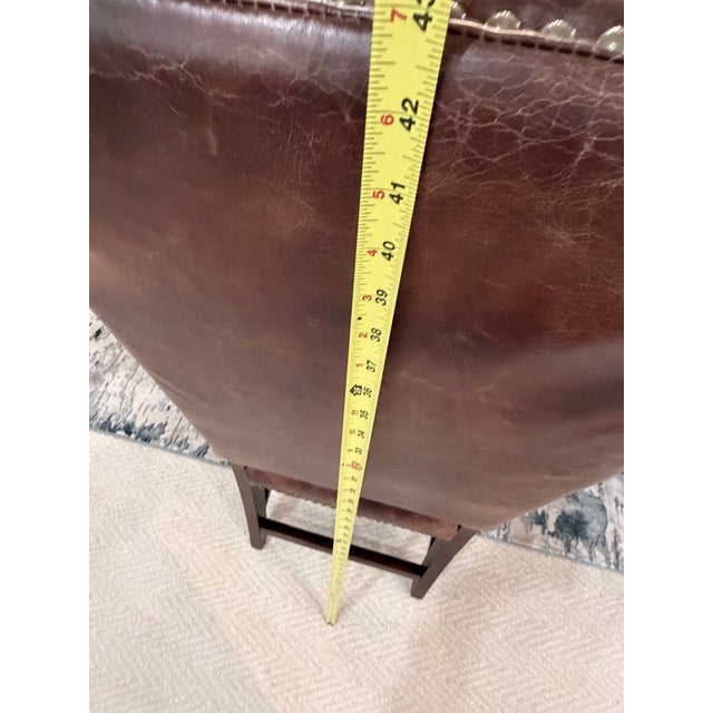 Brown Set of 2 Leather Parson Chairs With Nailhead Trim For Sale - Image 8 of 13