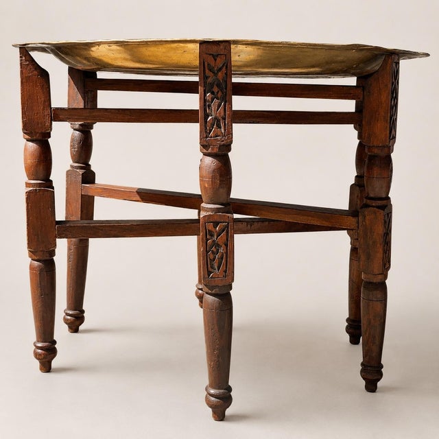 Antique Hand-Crafted Brass and Hardwood Occasional Tea Table, 1890s, Set of 2 For Sale - Image 10 of 11
