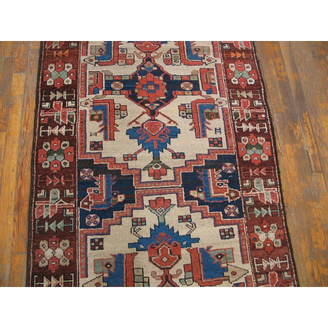 Textile 1920s Multicolor Geometric Tribal Antique Nw Persian Rug 3'5" X 12'7" Handknotted Wool Carpet For Sale - Image 7 of 7
