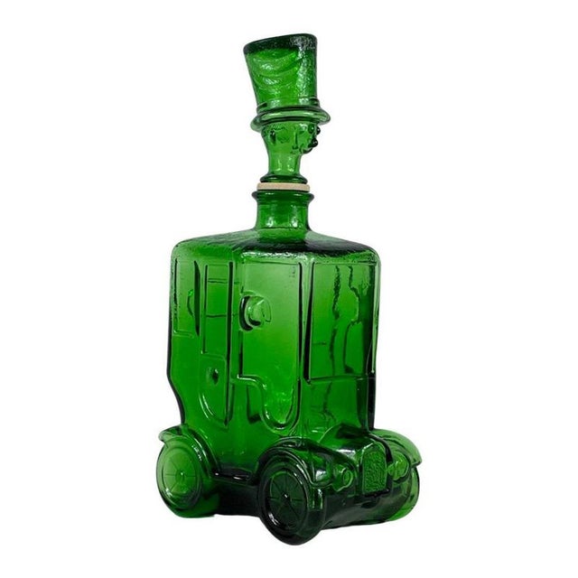 Green Glass Comical Car Decorative Bottle with Man in Hat as Top from Empoli, Italy, 1960s For Sale - Image 11 of 11