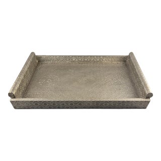 Vintage Large 25'' X 18'' Anglo-Indian Bohemian Embossed Engraved Metal Tray For Sale