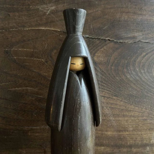 Exquisitely crafted wooden kokeshi doll created by the renowned artist Shozan Shido. Dimensions: height 29 cm, diameter 7...