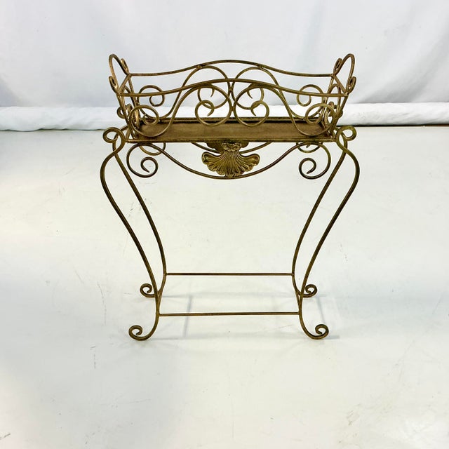 Hollywood Regency 1970s Vintage Neoclassical Hollywood Regency Metal Plant Stand With Scroll Design For Sale - Image 3 of 13