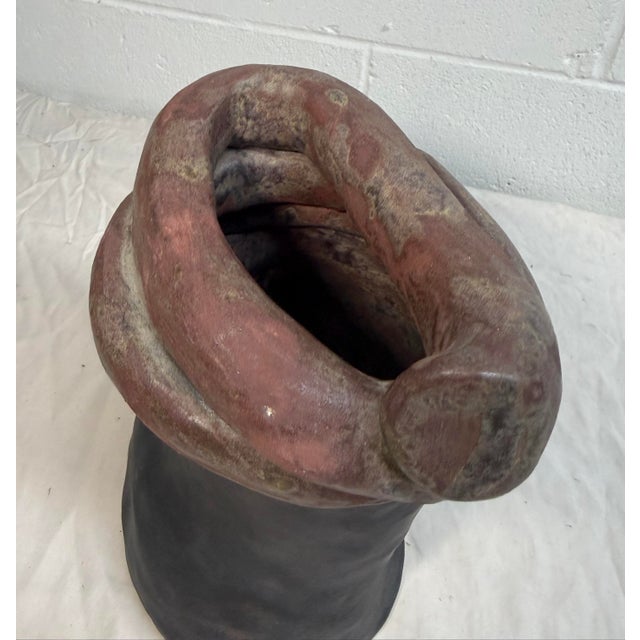 Vintage Handmade Studio Black Red Glaze Brutalist Art Pottery Vase Sculpture For Sale - Image 9 of 11