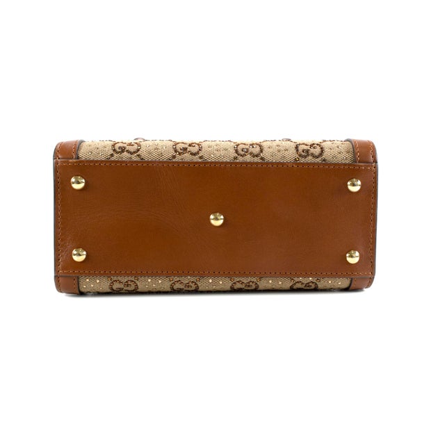 Gucci Diana Crystals Small Gg Canvas Camel Leather Bamboo Handle Tote Bag For Sale In Houston - Image 6 of 10