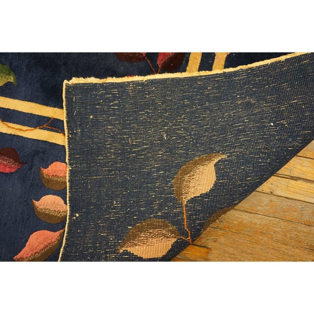 1920s Navy Blue Green Floral Antique Chinese Art Deco Carpet 11'9" X 14'9'' Rug For Sale - Image 9 of 10