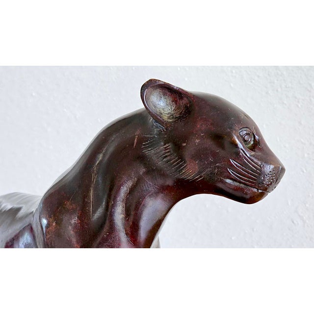 Art Deco Style Patinated Bronze Charging Panther Sculpture on Tiered Base – Hollywood Regency Statement Piece For Sale - Image 11 of 17