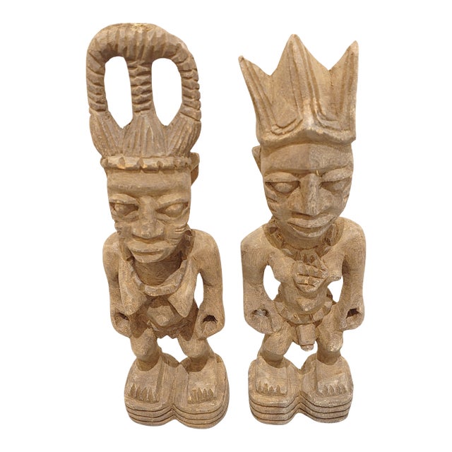 Mid 20th Century Wooden Male and Female Ibeji Twin Figures; Carved by Yoruba People of Nigeria - Set of 2 For Sale