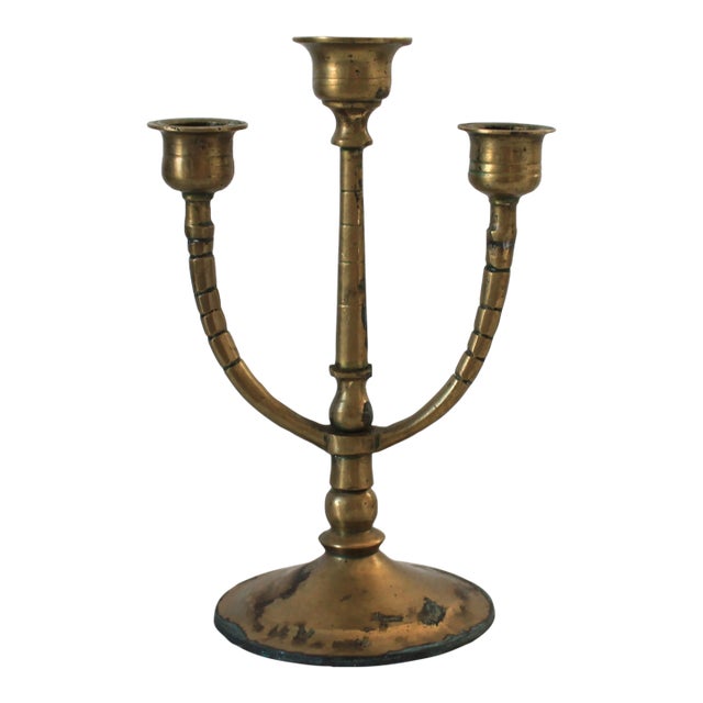 Vintage Brass Three Arm Candelabra For Sale