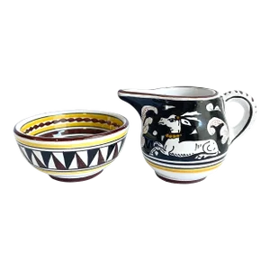 Siena Italy Creamer & Sugar Bowl Set Italian Deruta Pottery Sitting Deer Stag
