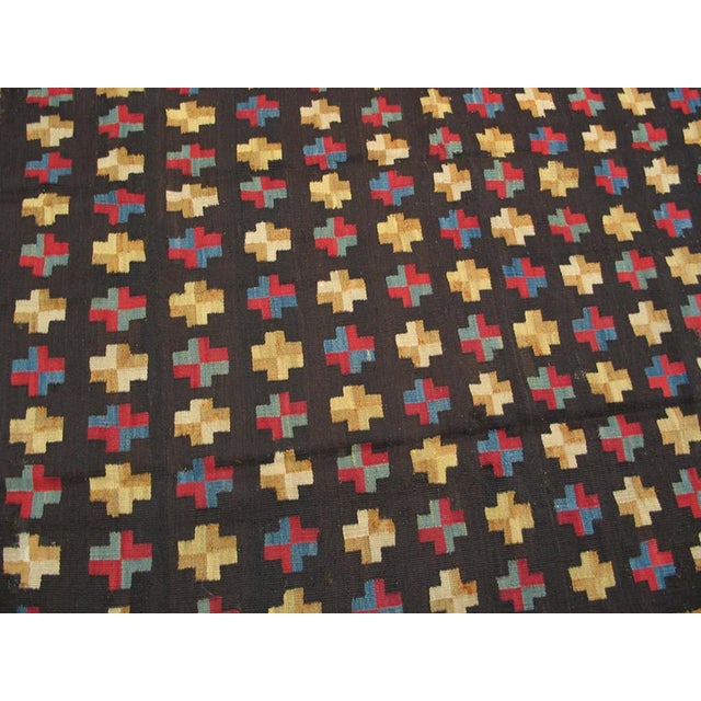 Late 19th Century 1890s Brown Geoemtric Kilim Antique European Besserabian Rug 4'2" X 9'9" Knotted Wool Carpet For Sale - Image 5 of 5