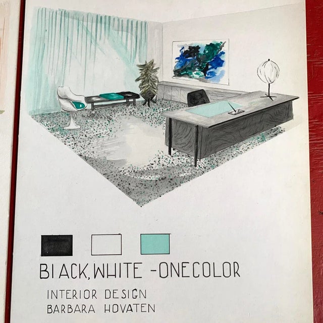 Mid-Century Modern 1960s Set of 4 Original Architectural Interior Renderings For Sale - Image 3 of 10