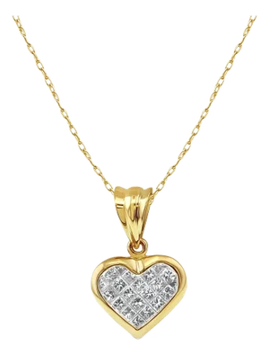 Princess Cut Heart Shaped Neclace .50cttw 14k Yellow Gold