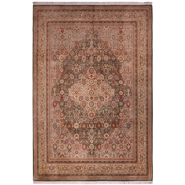 Medallion 1990's Floral Pak-Persian Green/Tan Wool Rug - 9'1'' X 12'2'' For Sale - Image 9 of 9